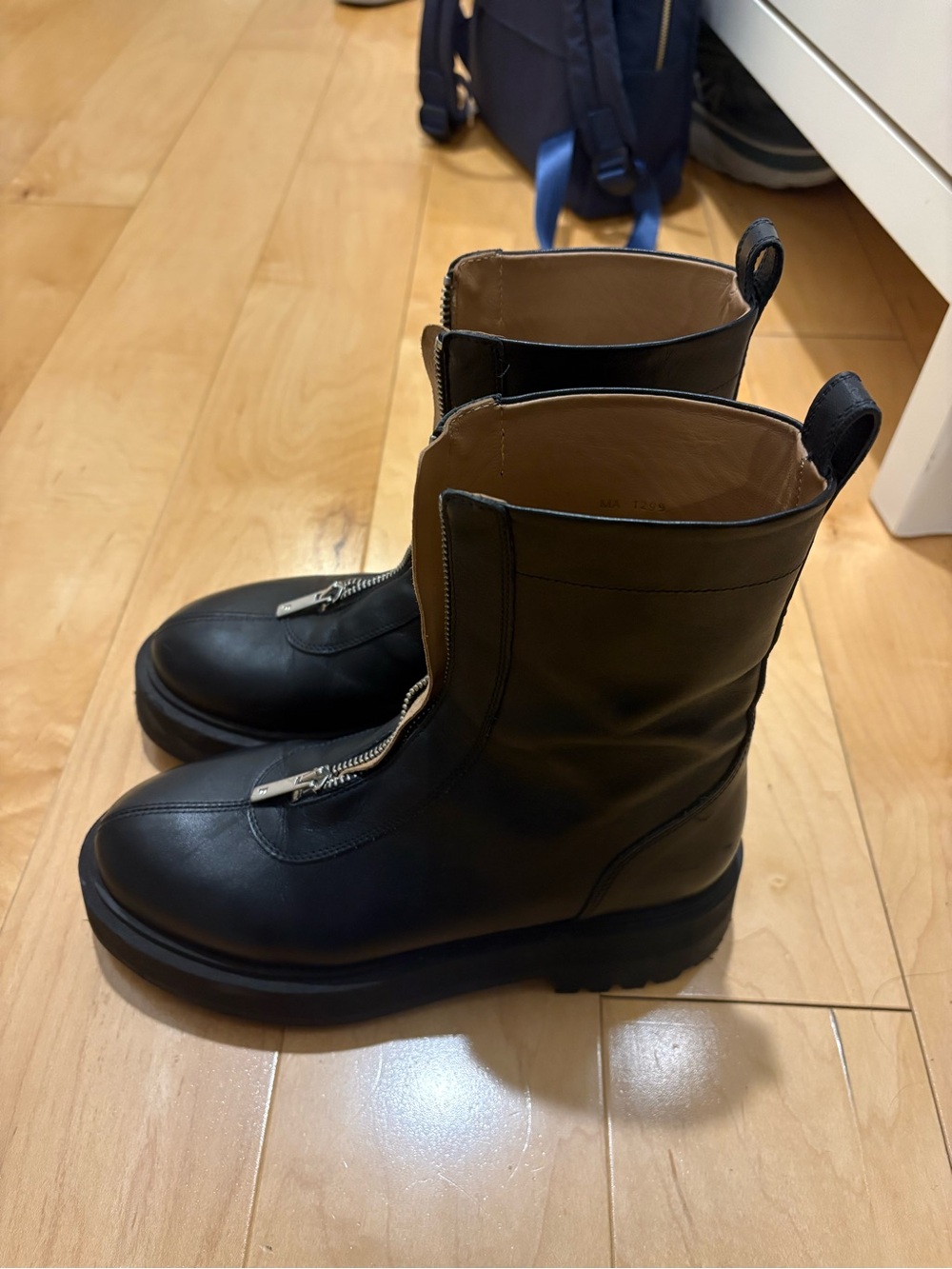 Flattered Black Alma Front-Zip Leather Ankle Booties